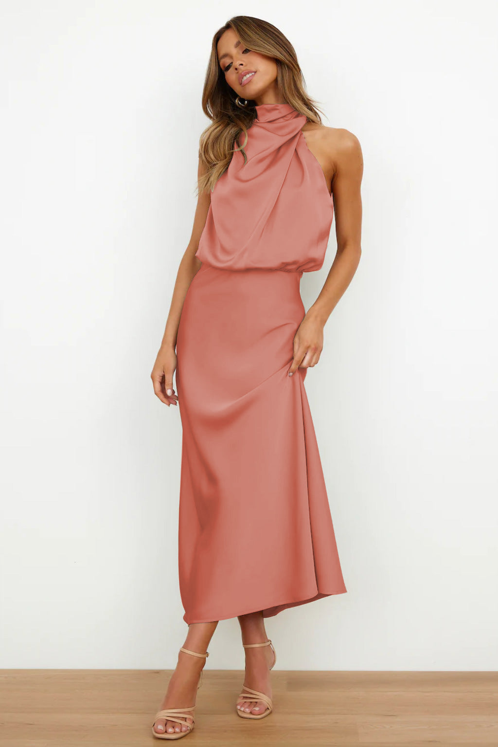 Carlina | Halter Neck Satin Dress