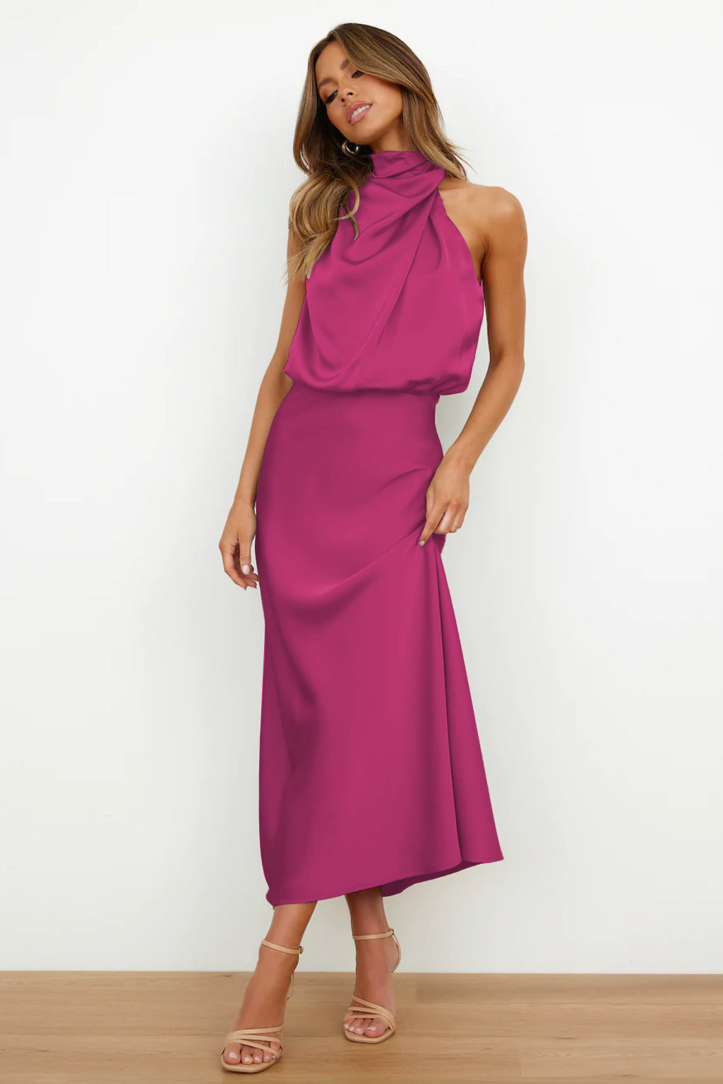 Carlina | Halter Neck Satin Dress