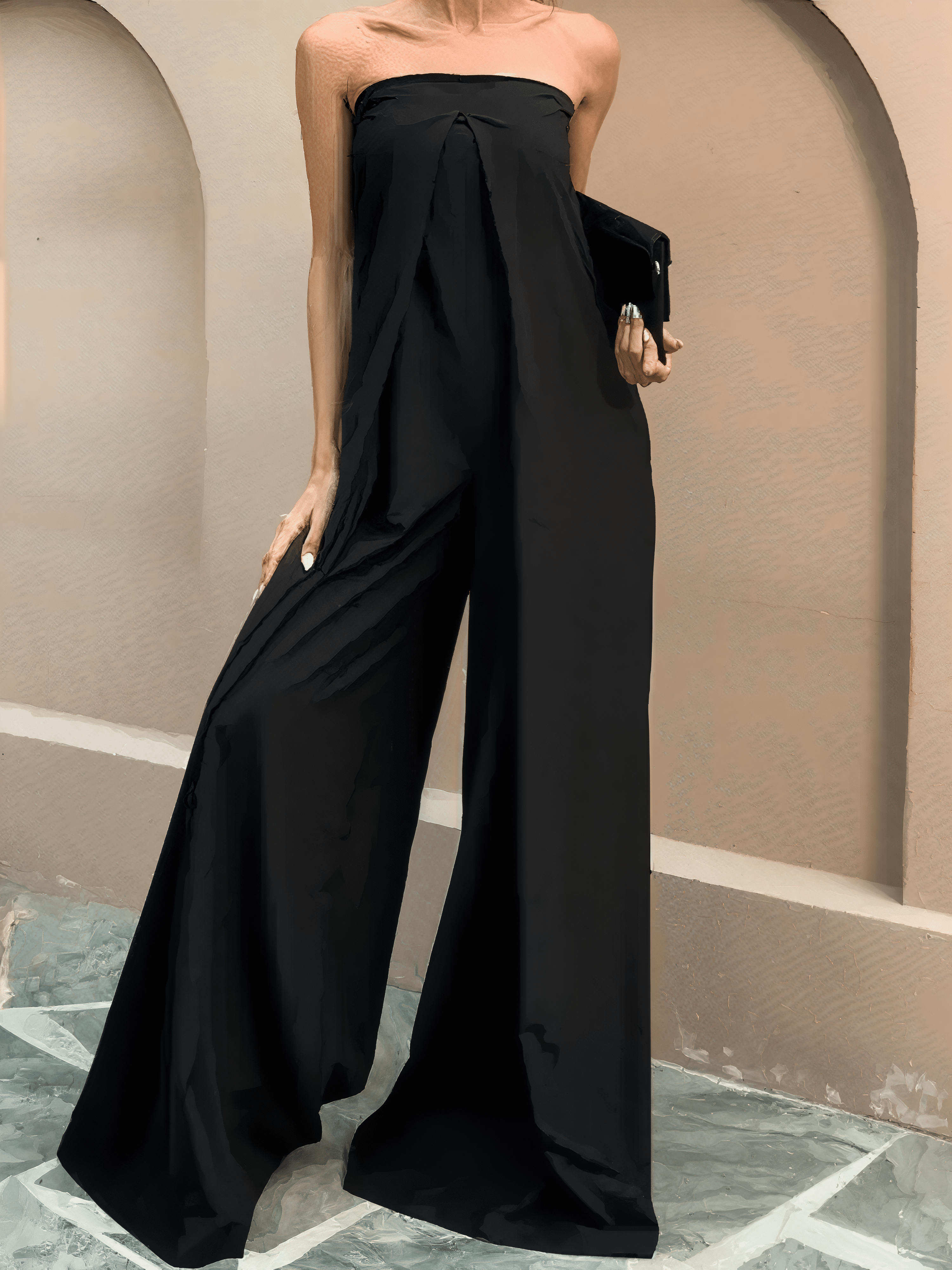 Rachel | Fluid Black Strapless Jumpsuit