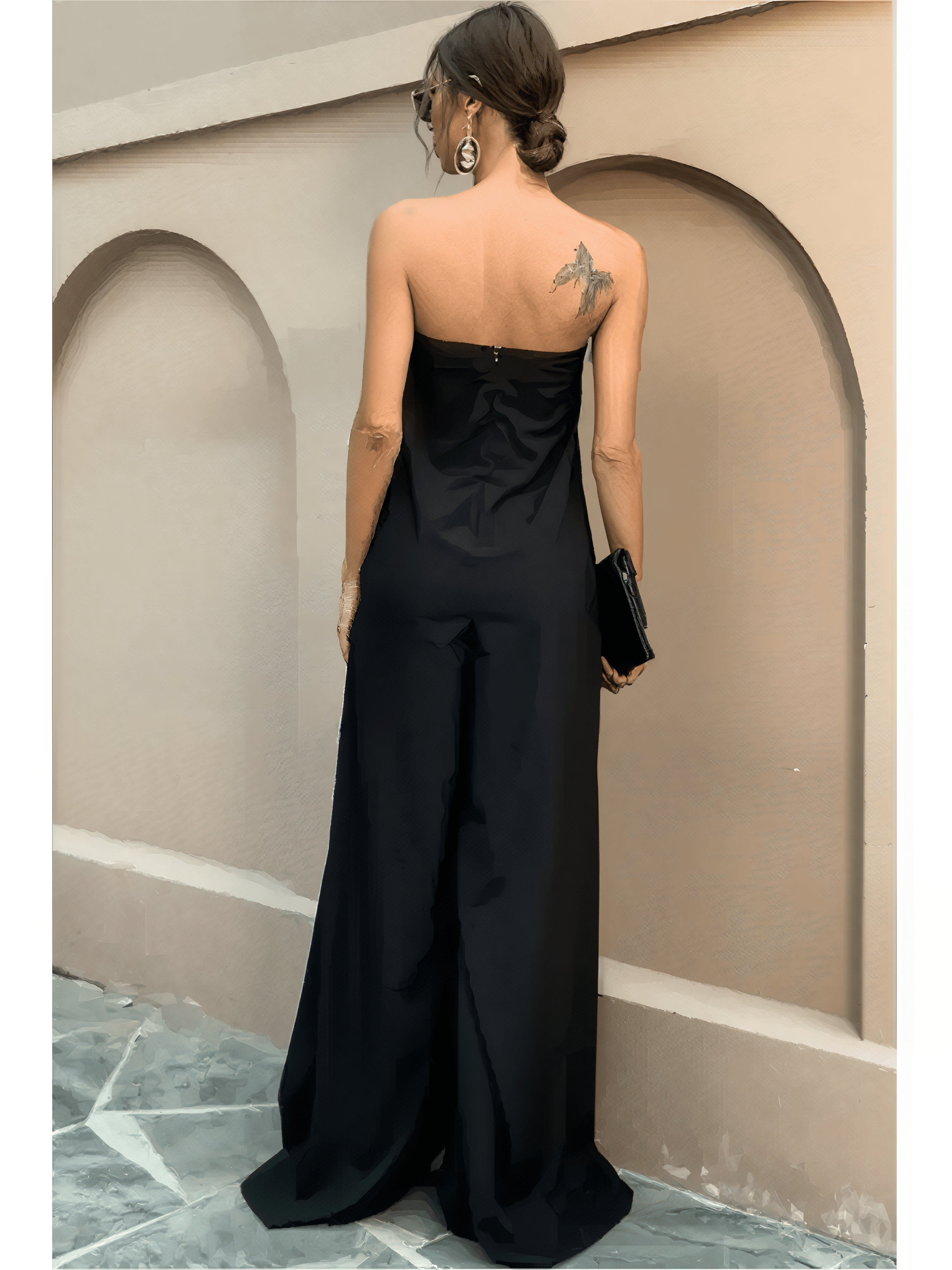Rachel | Fluid Black Strapless Jumpsuit