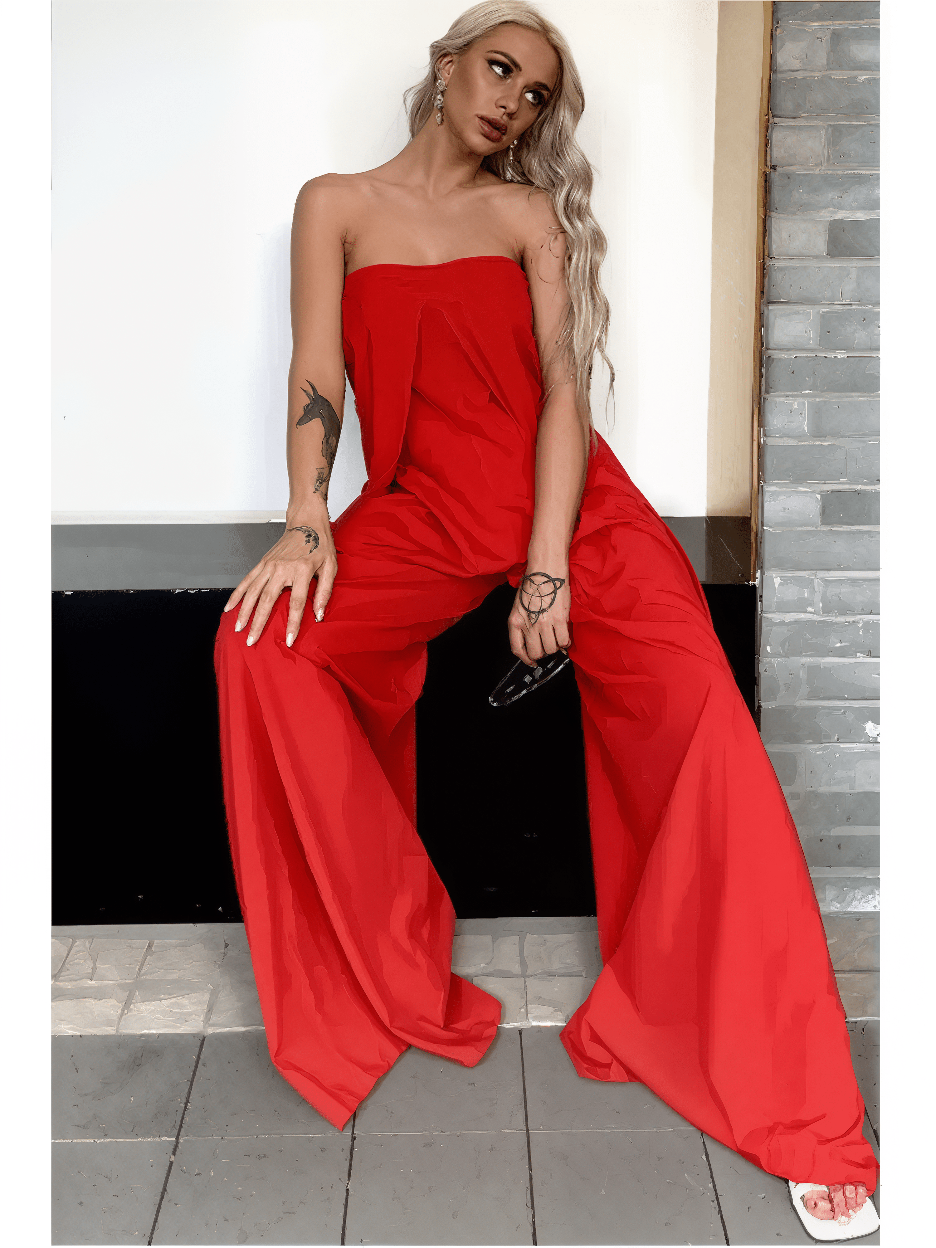 Rachel | Fluid Black Strapless Jumpsuit