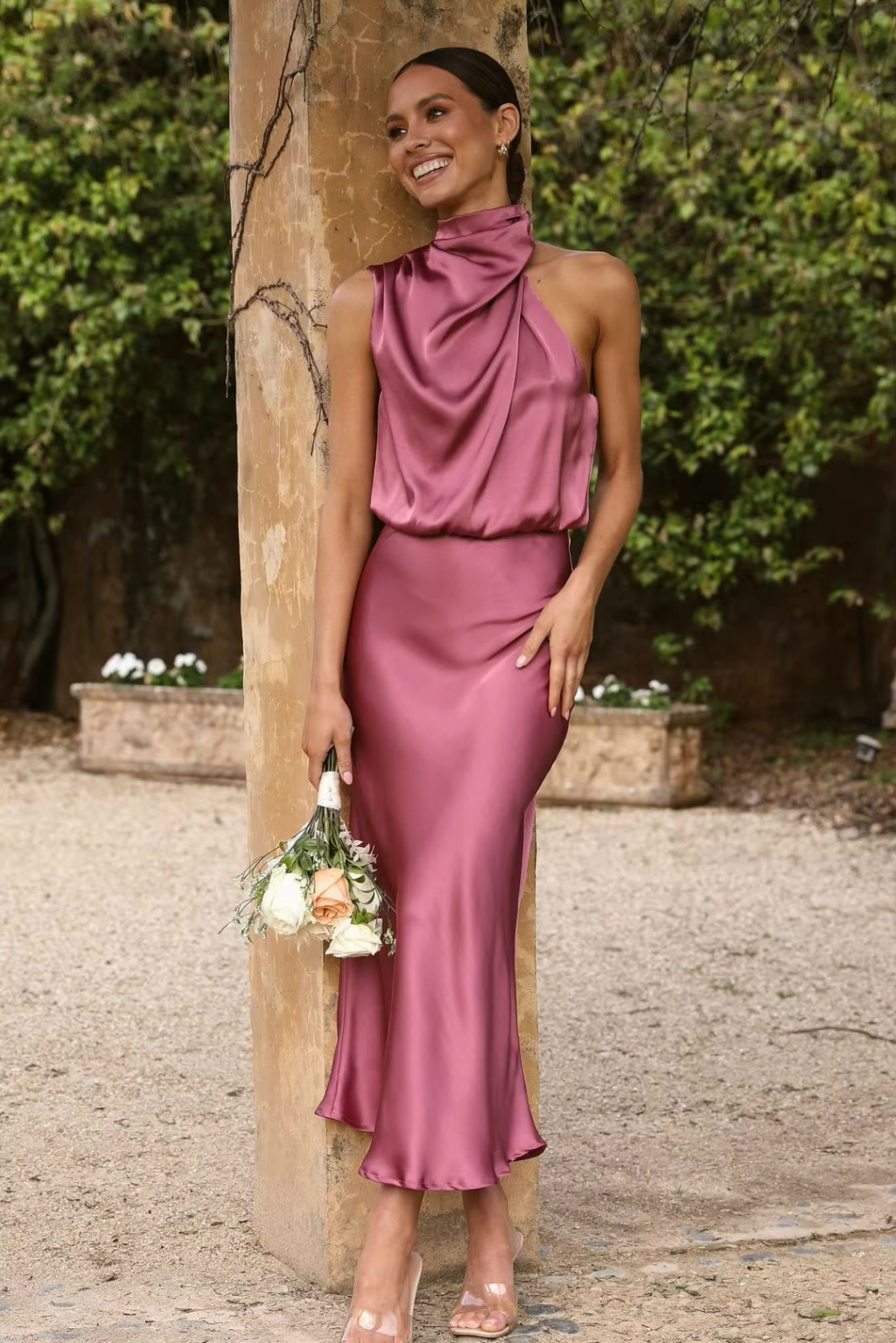 Carlina | Halter Neck Satin Dress