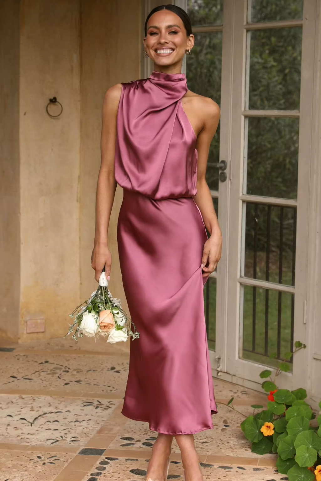 Carlina | Halter Neck Satin Dress