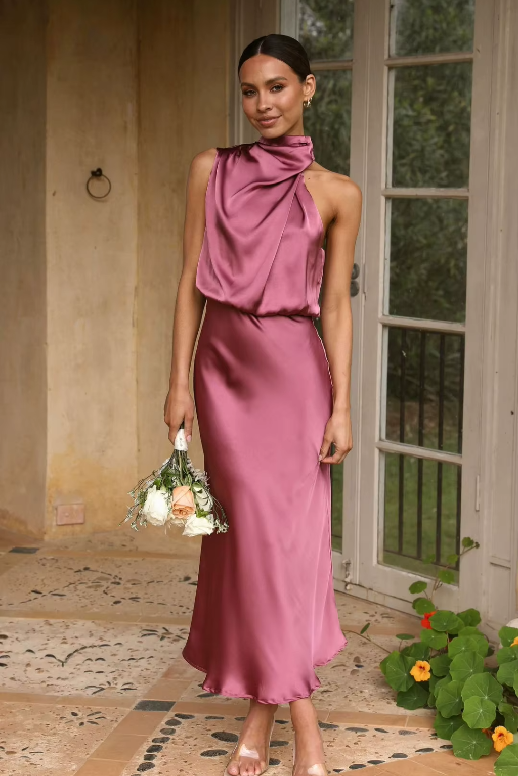 Carlina | Halter Neck Satin Dress