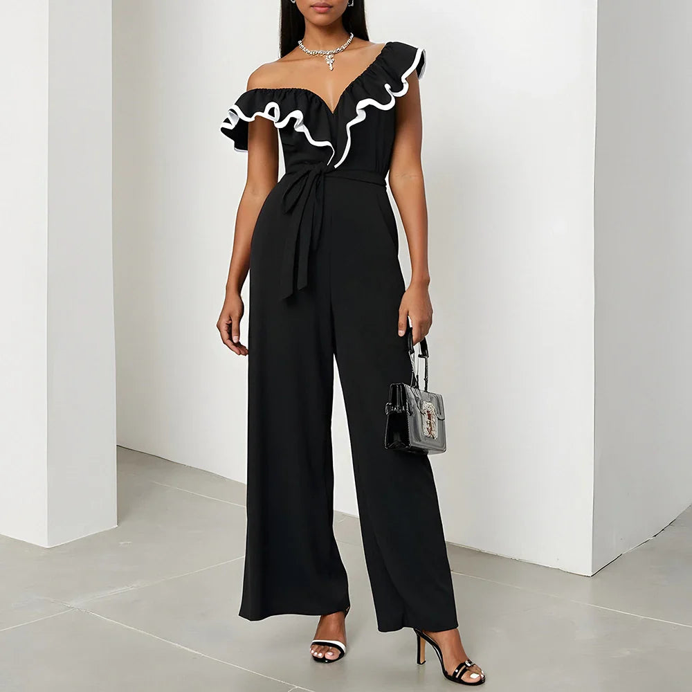 Elina | Black Jumpsuit with Ruffle