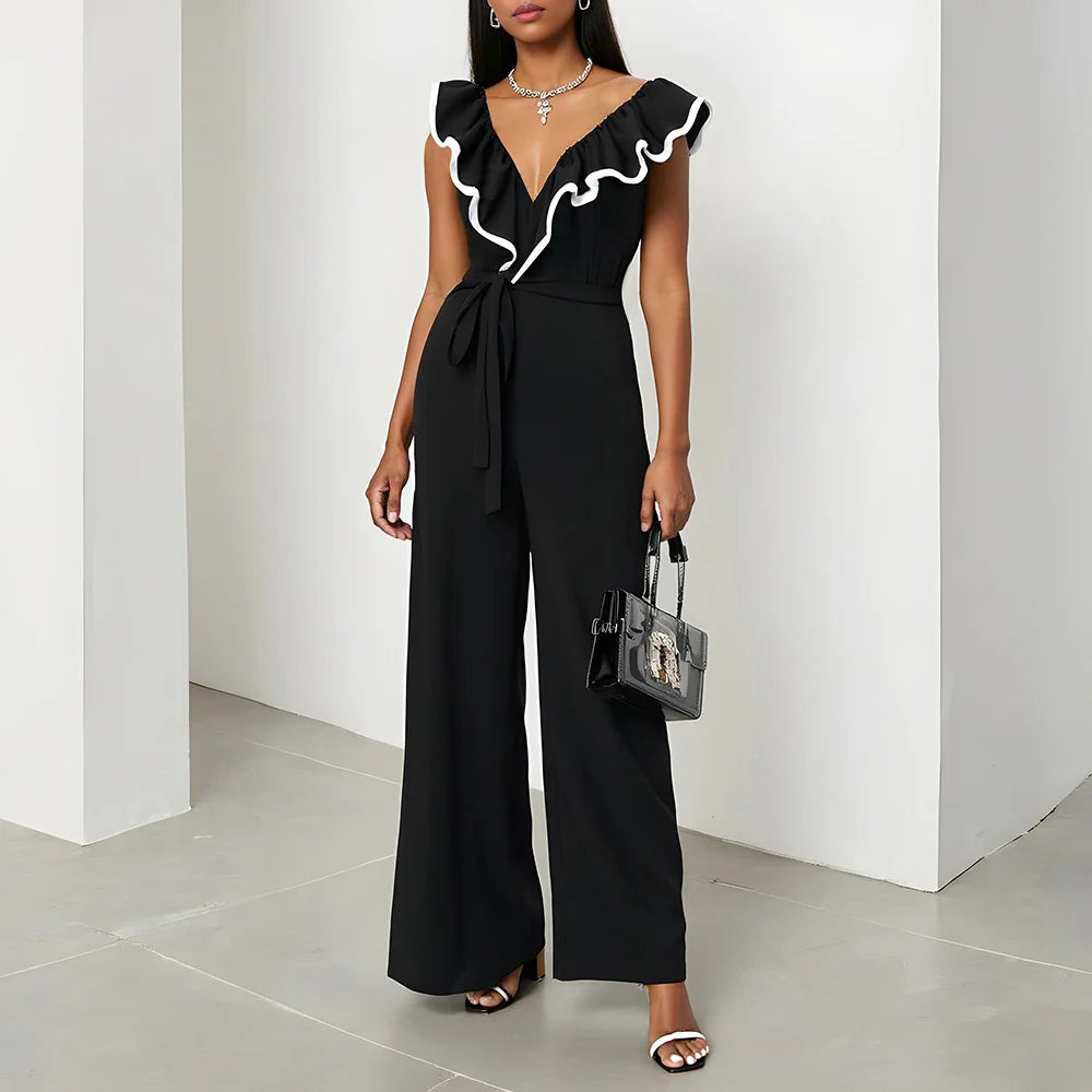 Elina | Black Jumpsuit with Ruffle