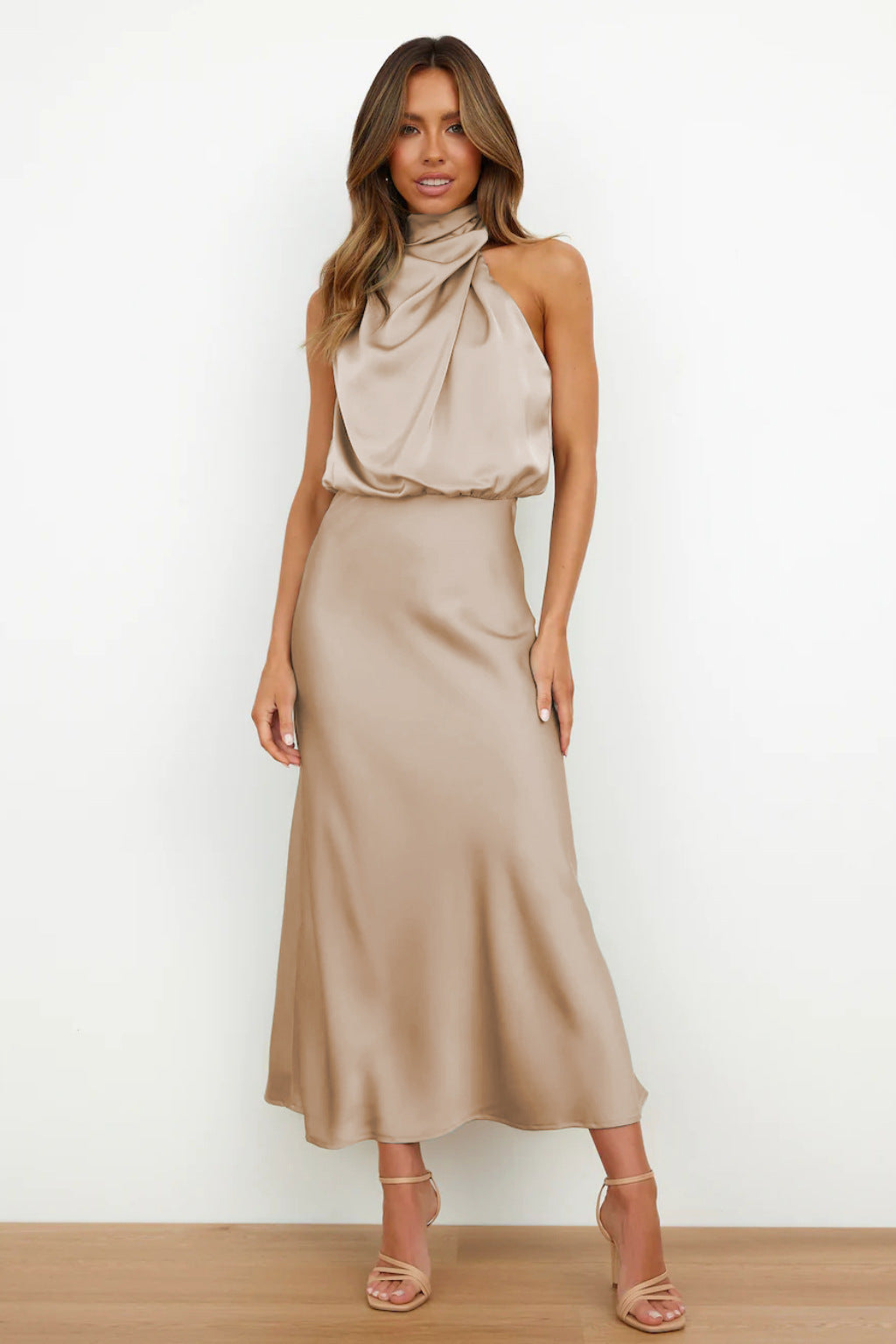 Carlina | Halter Neck Satin Dress