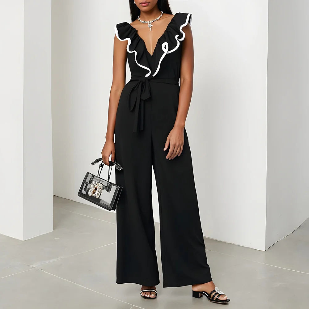 Elina | Black Jumpsuit with Ruffle