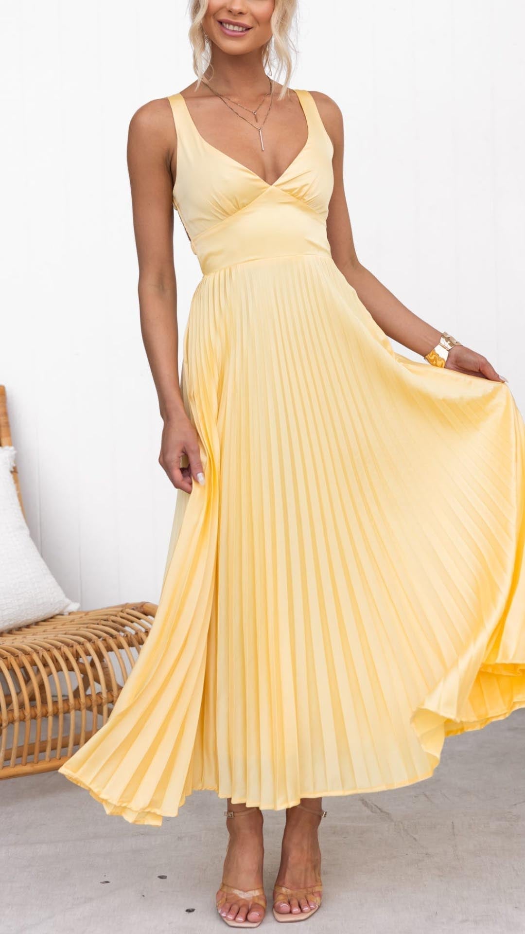 Anita | Yellow Pleated Dress